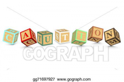 Vector Clipart - Word caution written with blocks. Vector ...