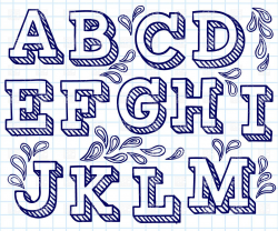 Hand drawn font - shaded letters and decorations Vector Image | Hand ...
