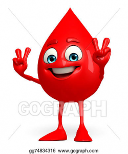 Stock Illustration - Blood drop character with victory sign. Clipart ...