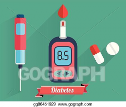 Vector Illustration - Diabetes blood glucose test - hand applying ...