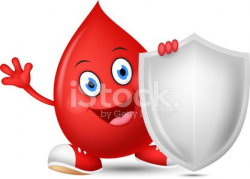 Happy Blood Cartoon With Shield premium clipart - ClipartLogo.com