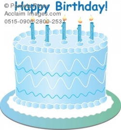 Clip Art Illustration of a Fancy Blue Birthday Cake for a Boy