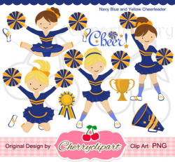Navy Blue and Yellow Cheerleader Digital Clipart Set for