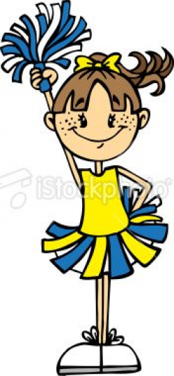 Cute little cheerleader with freckles decked out in yellow and blue ...