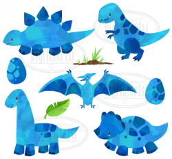 Watercolor Dinosaurs Clipart - Blue Dinosaur Download - Instant ...