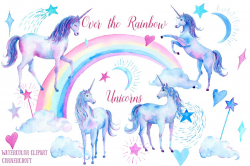 Watercolor Over the Rainbow Unicorn Cli | Design Bundles