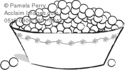 Black and White Clip Art Illustration of a Bowl of Blueberries