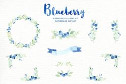 Blueberry Watercolor clipart, wreath, branch, watercolor flowers ...