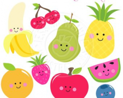 Kawaii Fruit Clipart Cute Fruit Clip Art Food clipart