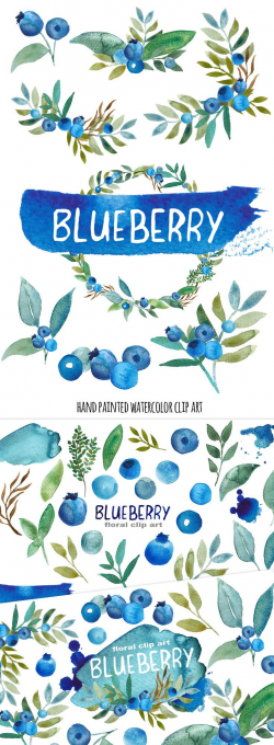 Blueberry clip art, hand painted watercolor clip art, fruit clip art ...
