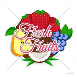 Fresh Fruits Stickers, Tags or Labels design, Illustration of ...