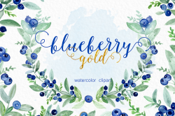 Blueberry gold. Watercolor clipart. by LABFcreations | TheHungryJPEG.com