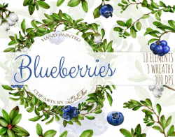 Watercolor Blueberry Clipart Blueberries Clip Art Branches Vines Woodland  Blue Berries Frames Wreath Illustration Vector Wedding Invitation
