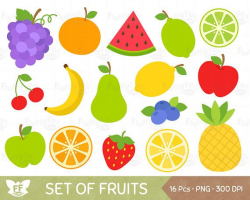 Fruits Clipart, Fruit Clip Art, Grape Banana Pear Pineapple Apple ...