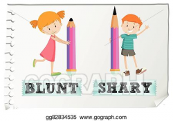 Vector Clipart - Opposite adjectives blunt and sharp. Vector ...