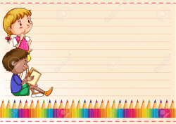 Border design with children and colorpencils | Clipart Station