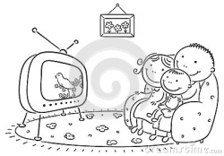 Cool Of Family Watching Tv Clipart Black And White - Letter Master