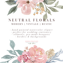 Neutral Watercolor Flowers Clipart, Floral Borders & Frames for Wedding