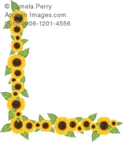 Clip Art Illustration of a Sunflower Corner Border