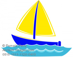 Clip Art Image of Cartoon Boat on Water