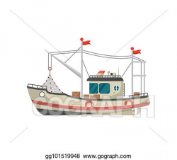 Vector Clipart - Small fishing trawler side view icon. Vector ...