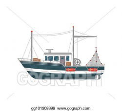 Vector Art - Commercial fishing vessel side view icon. EPS clipart ...