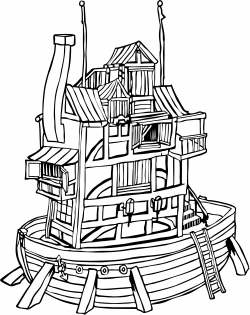 Houseboat Black Line Drawing Clipart