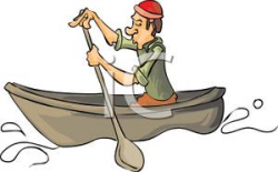 A Man Rowing A Small Boat - Royalty Free Clipart Picture