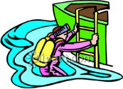 Scuba Diver Climbing Into a Boat Royalty Free Clipart Picture