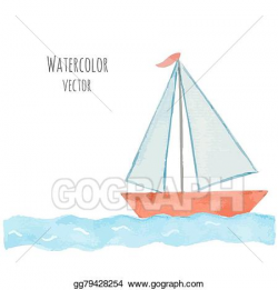 Vector Illustration - Watercolor boat with a flag on the ...
