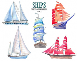 Ships clipart Nautical clip art Watercolor clipart от YesFoxy ...