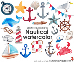 Nautical clip art, sea clipart, anchor, sail boat, sea shell, hand ...