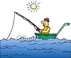 A Man Fishing In a Boat on a Lake - Royalty Free Clipart Picture