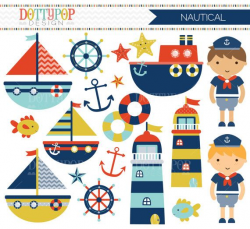 Nautical Boy Sailing Boats Sailor Anchor Digital Clipart Clip art ...