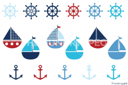 Boy nautical clipart set, Sailing boats clip art, Ocean sea theme ...