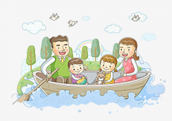 The Whole Family To Row The Boat, Family, Boating, Cartoon PNG Image ...