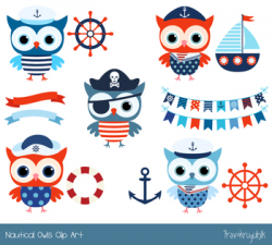 Cute nautical owl clipart, Red blue boy marine clip art, Sailor ...