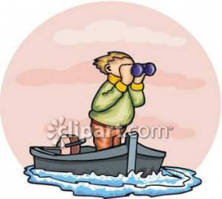 Person In A Boat With Binoculars - Royalty Free Clipart Picture