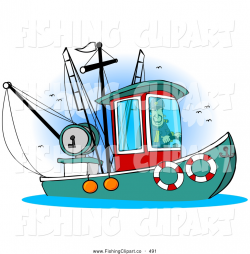 Clip Art of a Trawler Fishing Boat at Sea by djart - #491