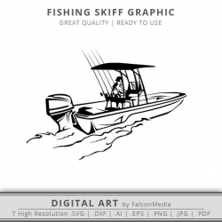 Skiff Fishing Boat with Fishing Rods Silhouette Boat svg