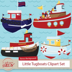 Premium Nautical Tugboat Clipart - Digital Scrapbooks, Tug Boats ...