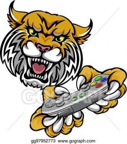Vector Art - Wildcat bobcat player gamer mascot. Clipart Drawing ...