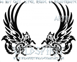 Black Tribal Two Bobcat With Wings Tattoo Stencil By WildSpiritWolf