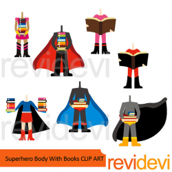 Superhero clipart sale - superhero body with books clipart digital ...
