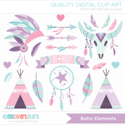 Clipart Boho Elements 2 Pink and Purple / American Indian