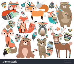 Woodland Tribal Forest Animals Vol.2 Isolated Vector Set - 389864071 ...
