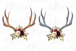 Watercolor Floral Deer horn clipart, In | Design Bundles
