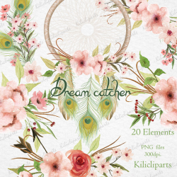 Dream catcher floral, boho wedding invitation, Wreath peacok ...