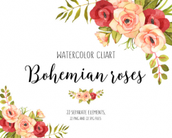 Flower clipart Floral clipart Roses watercolor clipart Roses