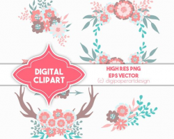 boho baby shower spring wreath clipart by digipaperartdesign ...